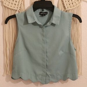 Wet Seal Light Teal Scalloped Cropped Tank Top